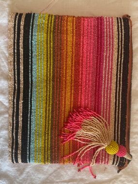 Beaded Multicolor Stripe Clutch with Tassel